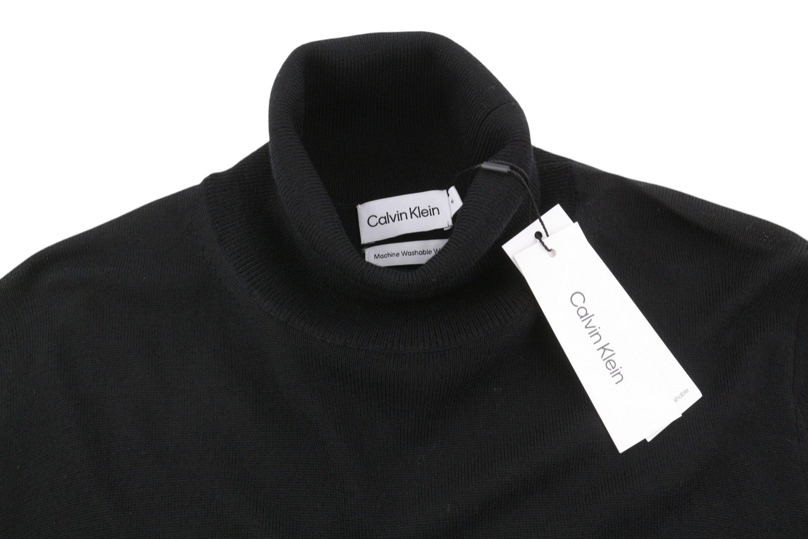 CALVIN KLEIN Merino Rws Turtle vyriškas megztinis M, juodas, megztas logotipu, rekomenduojama kaina – 189 USD 