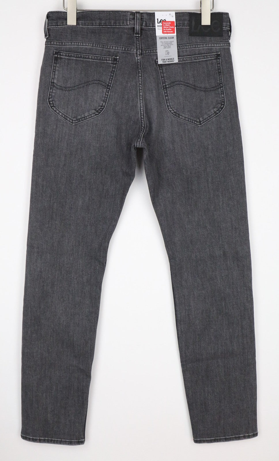 LEE Rider džinsai W34/L34 vyriški pilki tamprūs džinsai, ploni, tiesaus kirpimo, klasikinio stiliaus, su užtrauktuku 