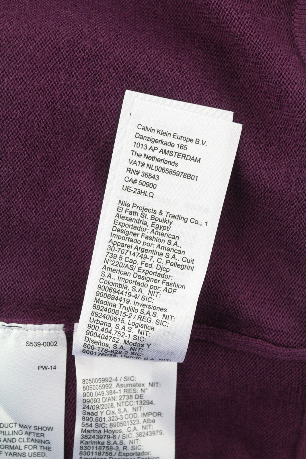 CALVIN KLEIN merino vilnos megztinis su gobtuvu, S dydis, violetinė, megztas, RRP 189 USD 