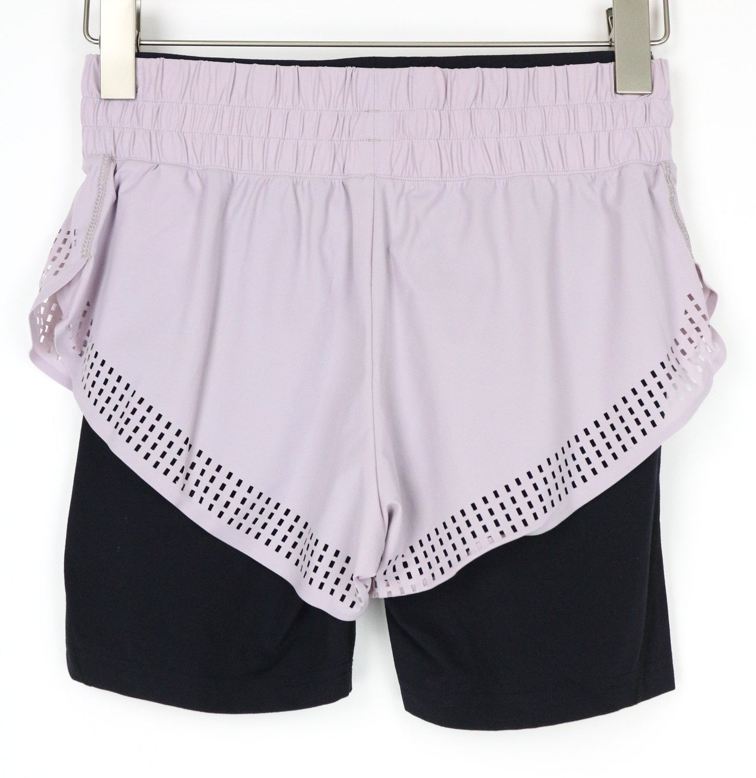 SWEATY BETTY Aerial 2in1 rožinės spalvos moteriškos šortai S dydžio, tamprūs, daugiasluoksniai, skirti šokių treniruotėms 