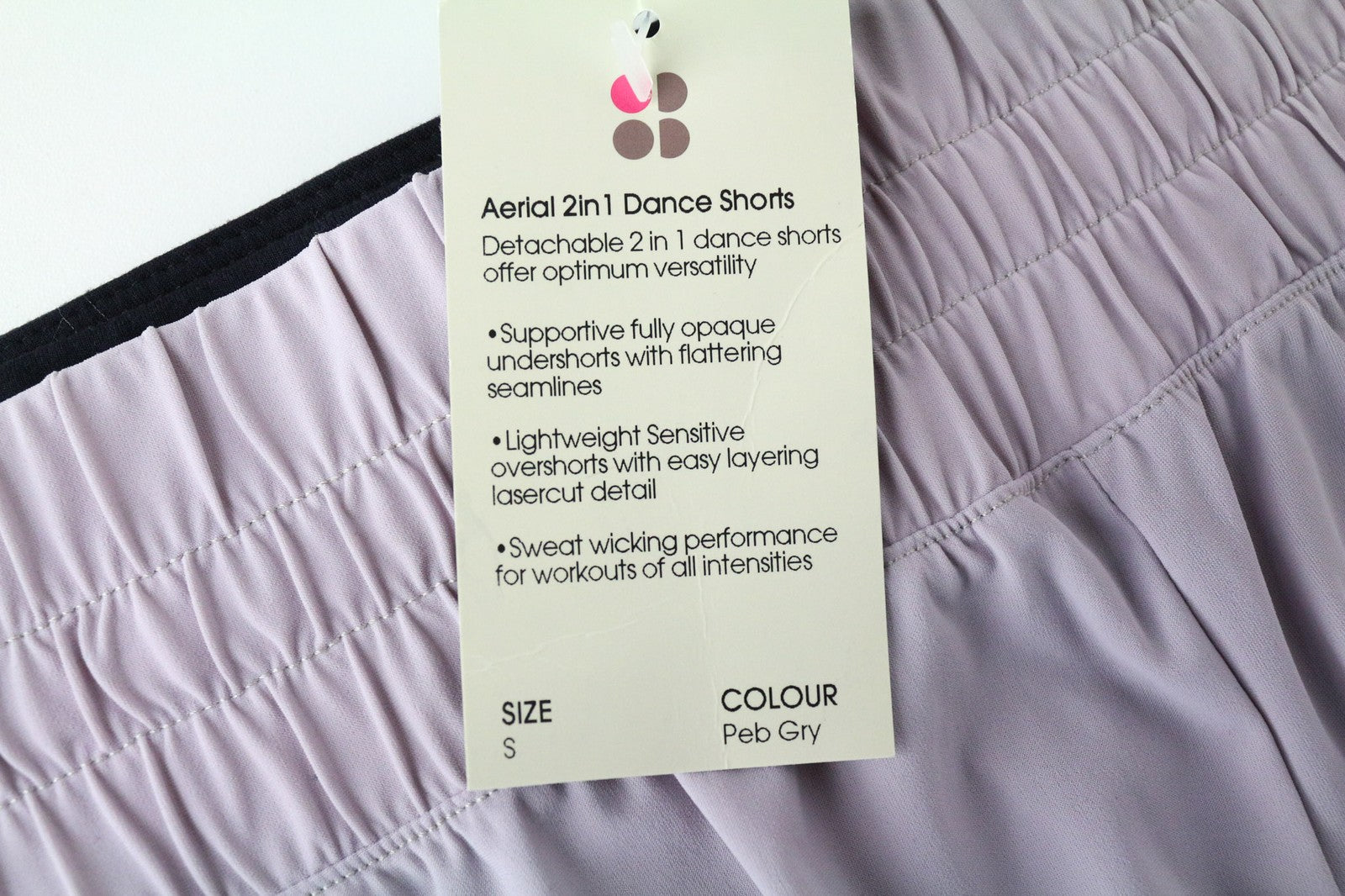 SWEATY BETTY Aerial 2in1 rožinės spalvos moteriškos šortai S dydžio, tamprūs, daugiasluoksniai, skirti šokių treniruotėms 