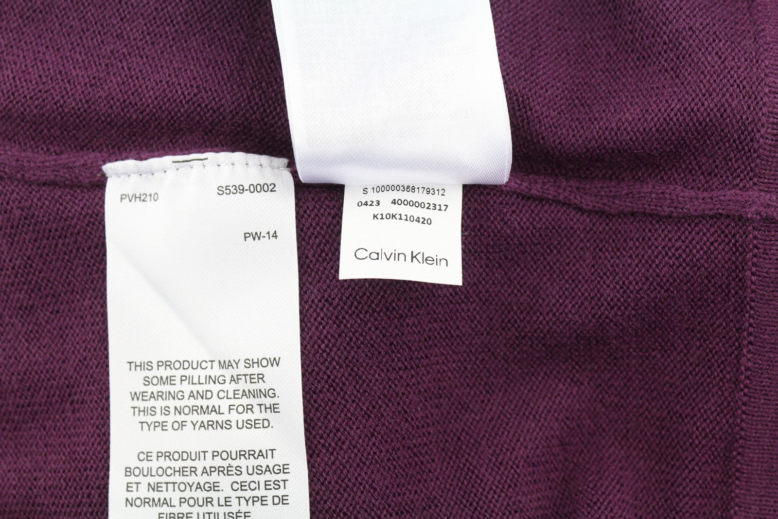 CALVIN KLEIN merino vilnos megztinis su gobtuvu, L dydžio, violetinis, megztas, RRP 189 USD 