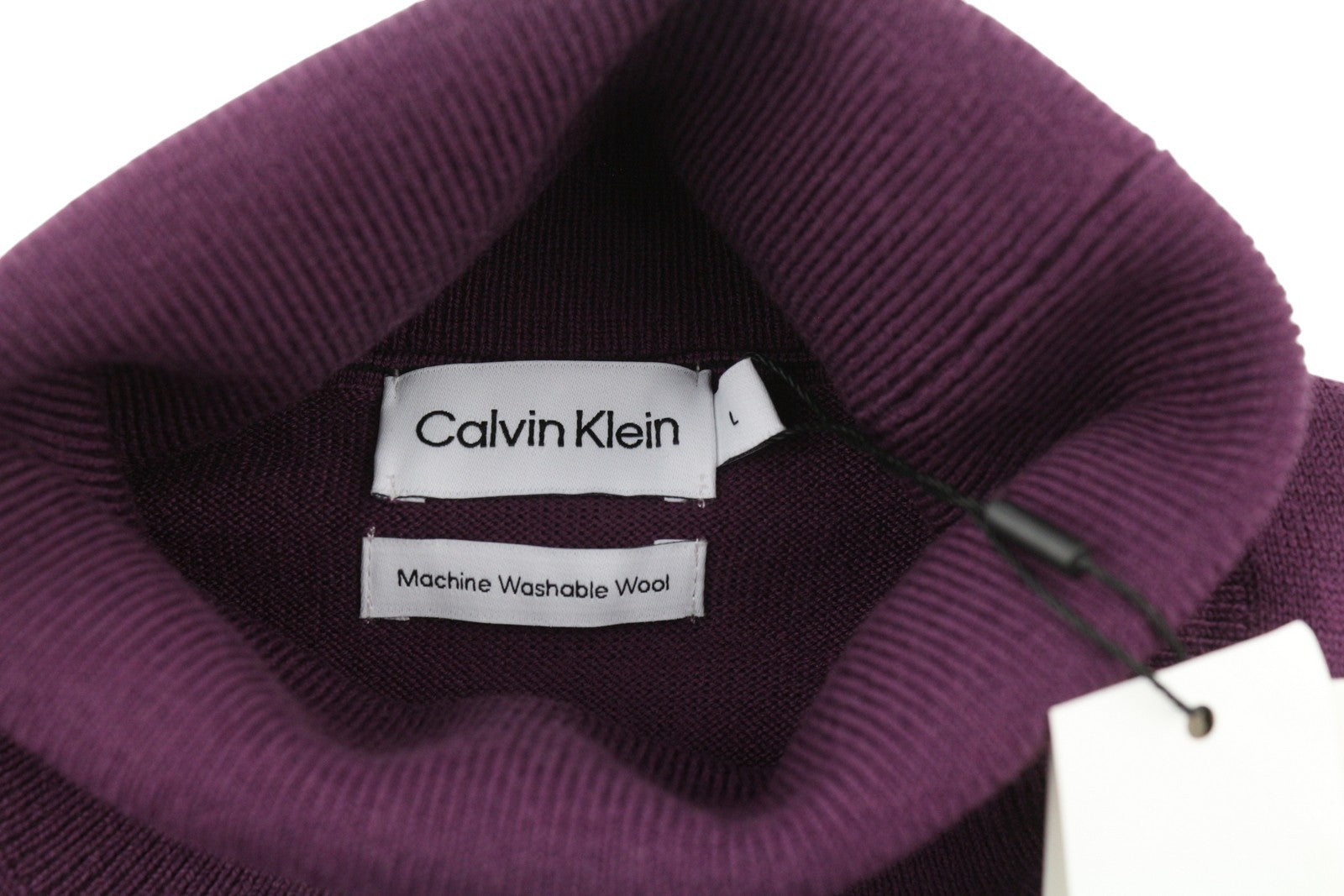 CALVIN KLEIN merino vilnos megztinis su gobtuvu, L dydžio, violetinis, megztas, RRP 189 USD 