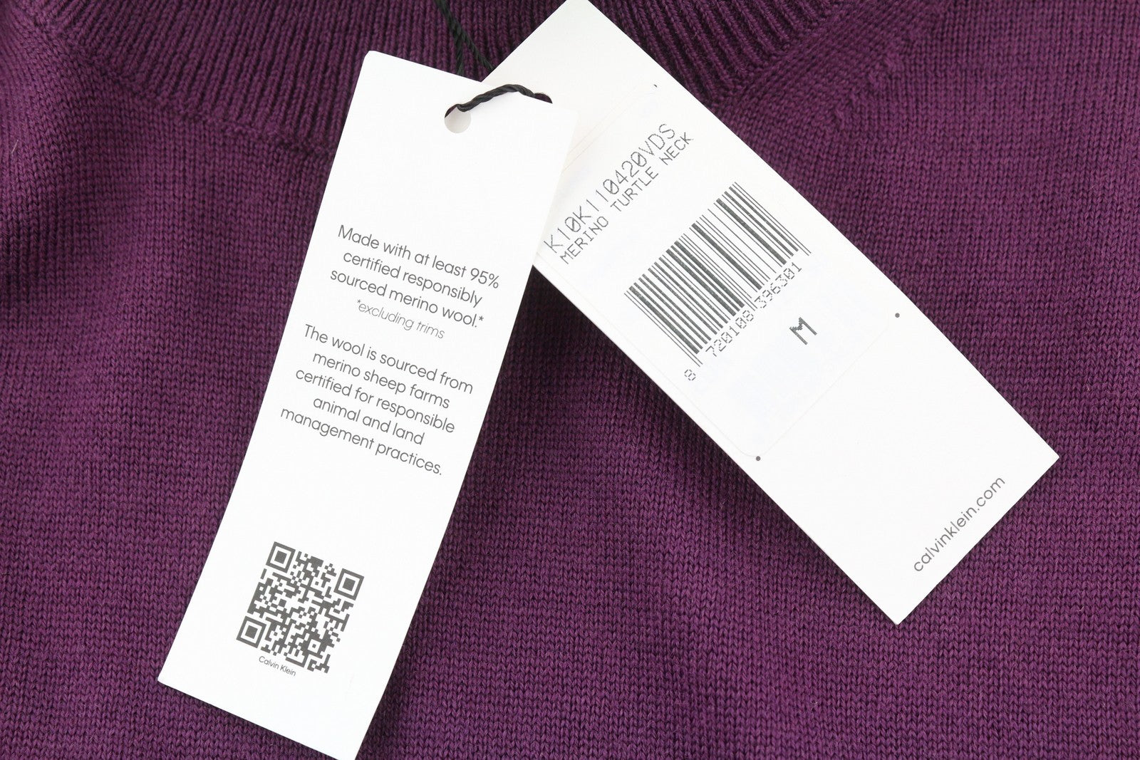 CALVIN KLEIN merino vilnos megztinis su gobtuvu, M, violetinis, megztas, RRP 189 USD 