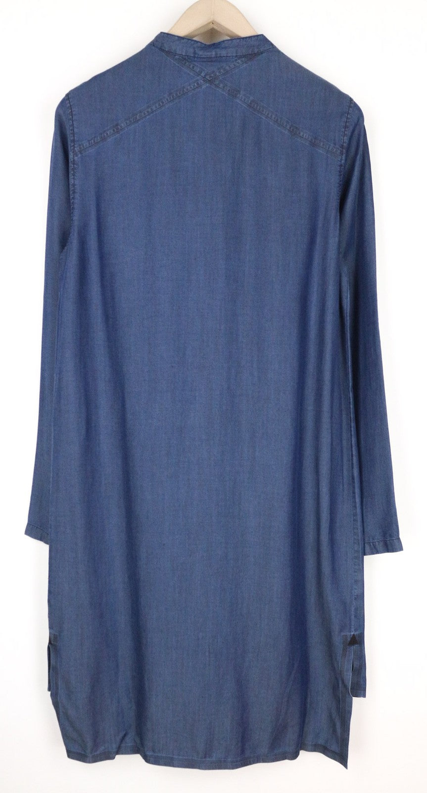 SWEATY BETTY Kvasir Luxe moteriška suknelė S ilgio, marškinių stiliaus, džinsinio midi melanžo spalvos 