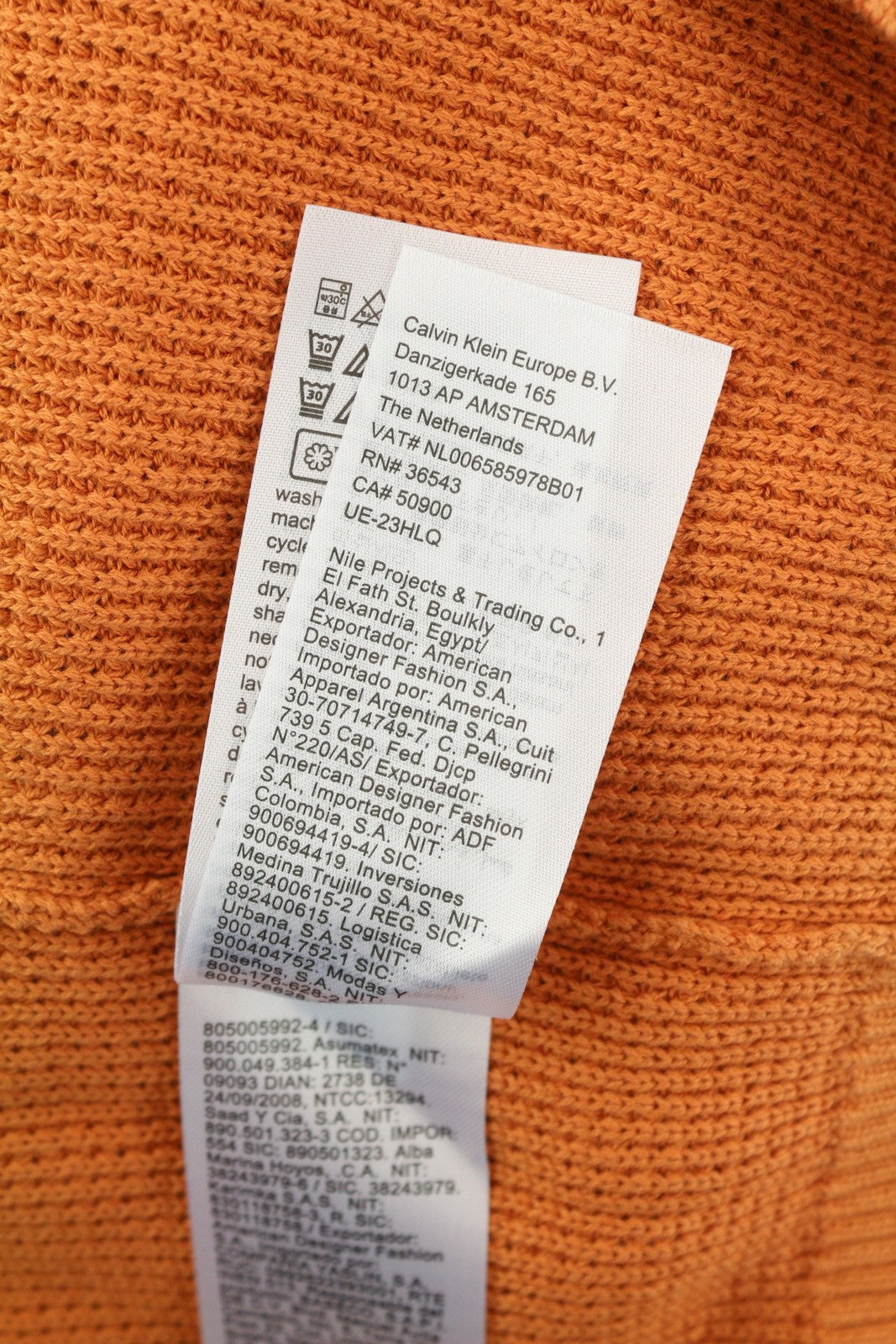 CALVIN KLEIN Badge Easy vyriškas megztinis XL dydžio oranžinis medvilninis vaflinis megztinis su apvalia juostele 