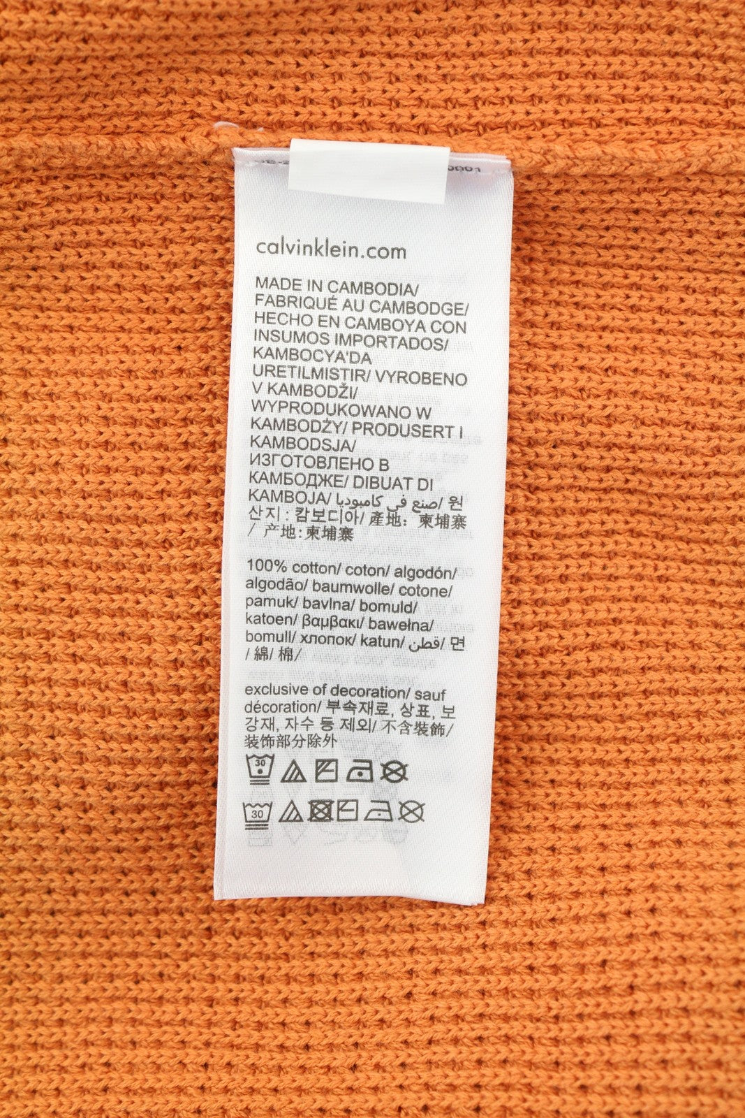 CALVIN KLEIN Badge Easy vyriškas megztinis S oranžinis medvilninis vaflinis megztinis su apvalia juostele 