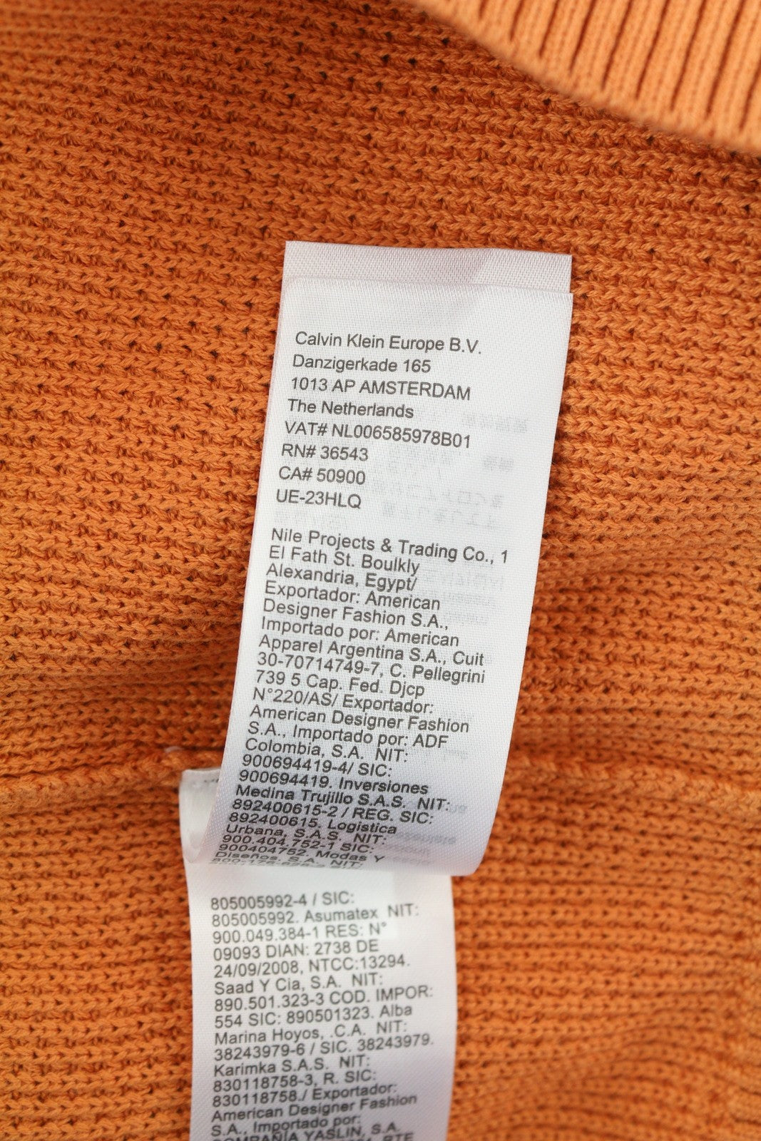 CALVIN KLEIN Badge Easy vyriškas megztinis S oranžinis medvilninis vaflinis megztinis su apvalia juostele 