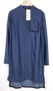 SWEATY BETTY Kvasir Luxe suknelė M moteriška mėlyna ilga marškinių stiliaus džinsinio midi ilgio 