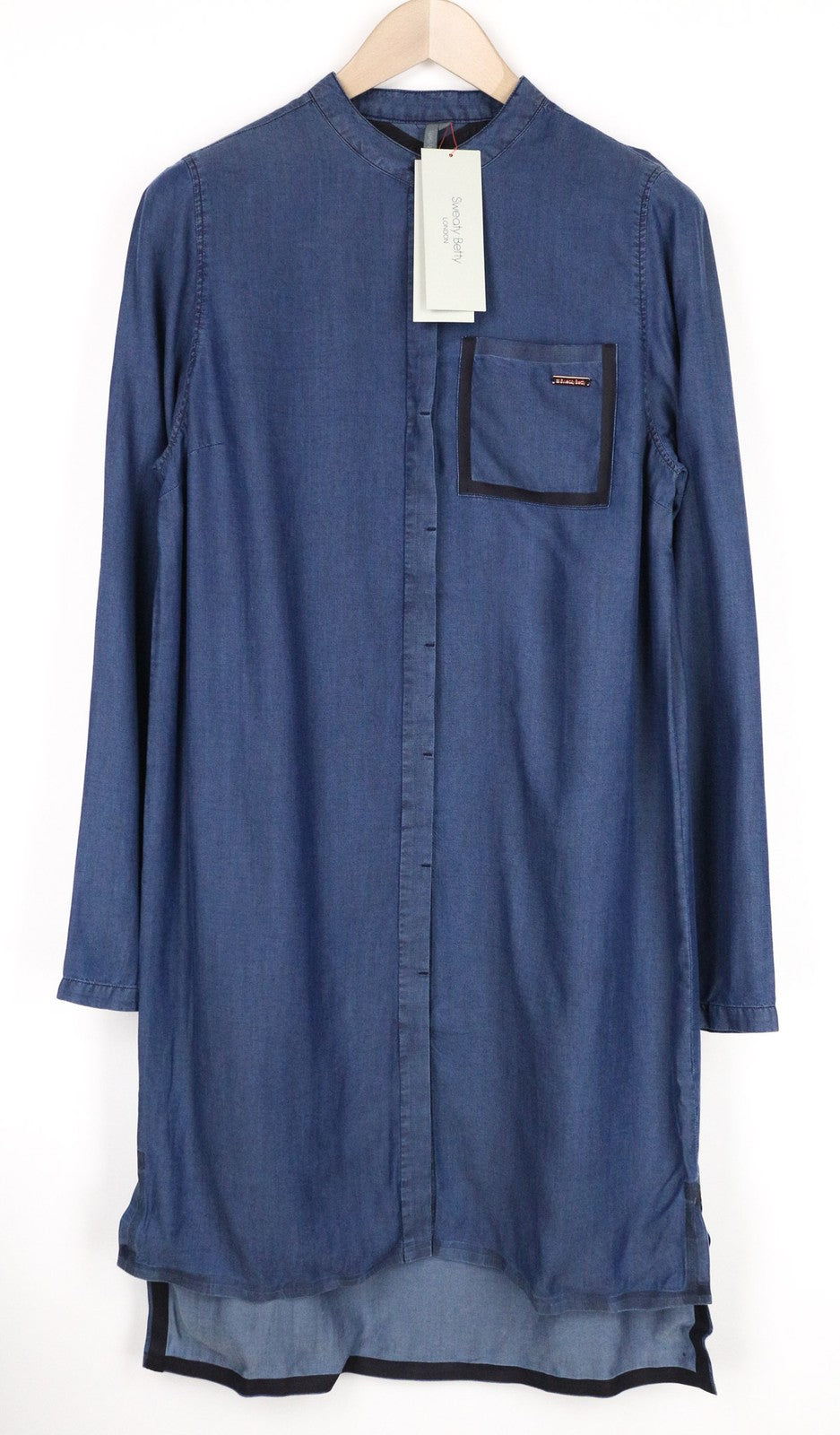 SWEATY BETTY Kvasir Luxe suknelė M moteriška mėlyna ilga marškinių stiliaus džinsinio midi ilgio 