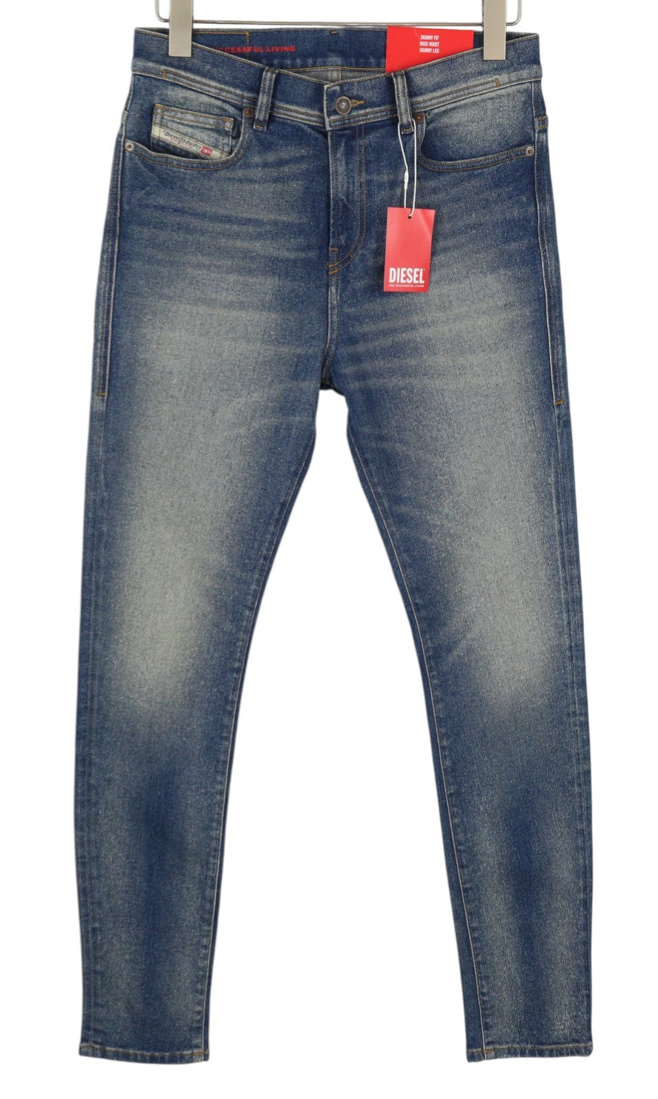 DIESEL 1983 09D82 vyriški džinsai W32/L28 mėlyni, išblukę, aptempti, aukštu juosmeniu, užtrauktuku. 