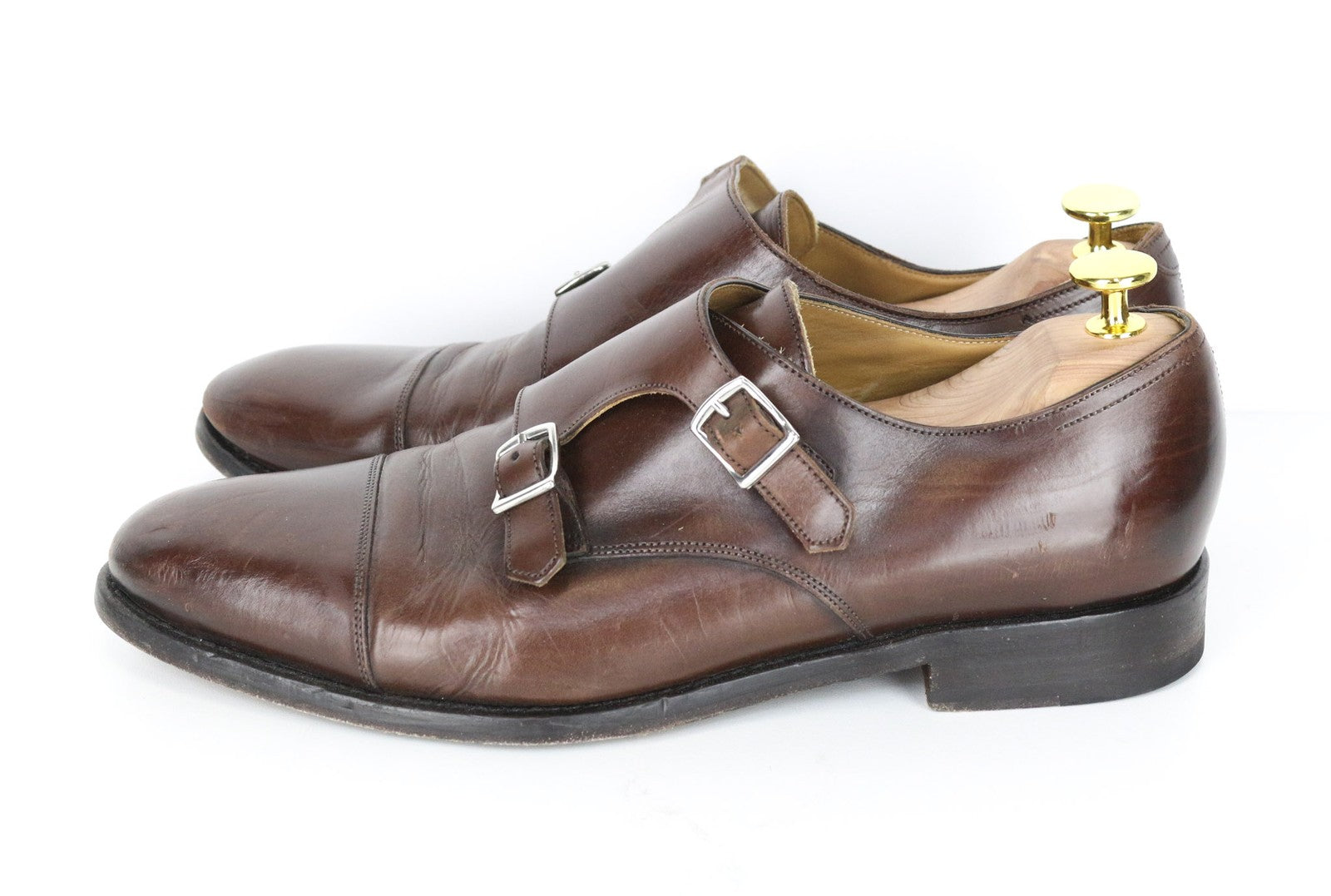 SUITSUPPLY Men's Shoes EU42 Monk Strap Calf Leather Brown Formal Classic Pair