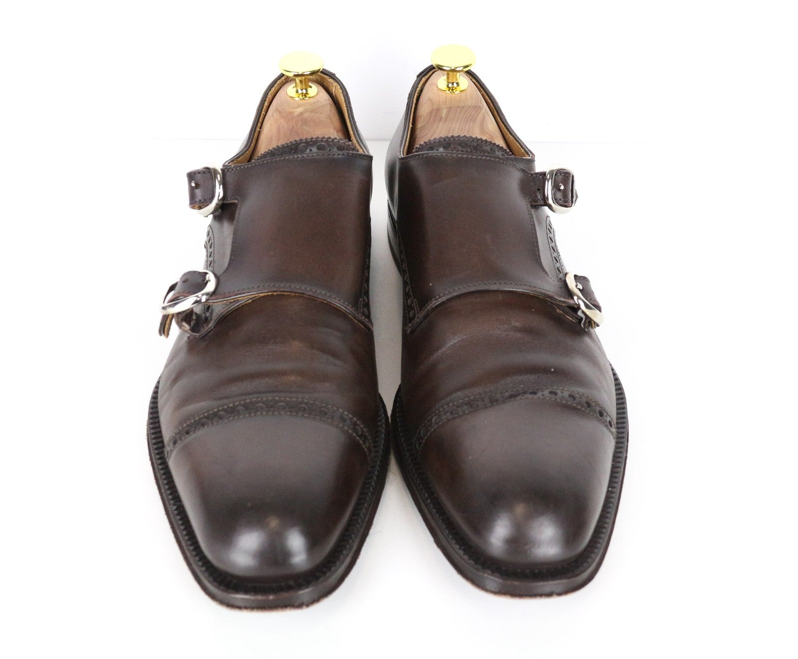 SUITSUPPLY Men's Shoes EU40 Brown Double Monk Strap Brogue Calf Leather Formal