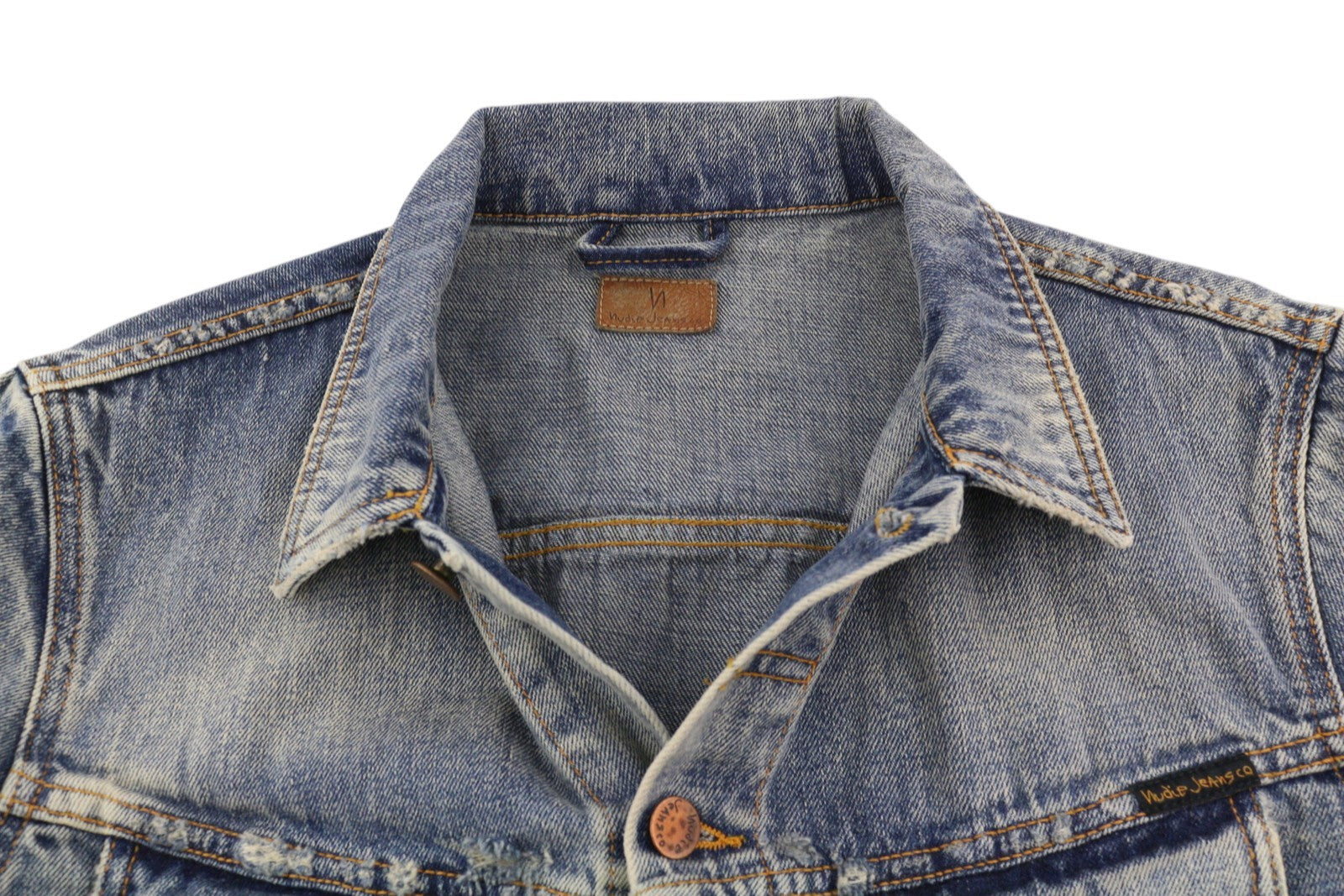 NUDIE JEANS Billy vyriška striukė M su blizgančiomis indigo sagomis ir plėšytomis akimis, mėlyna 