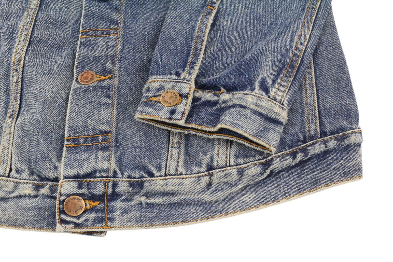 NUDIE JEANS Billy vyriška striukė M su blizgančiomis indigo sagomis ir plėšytomis akimis, mėlyna 