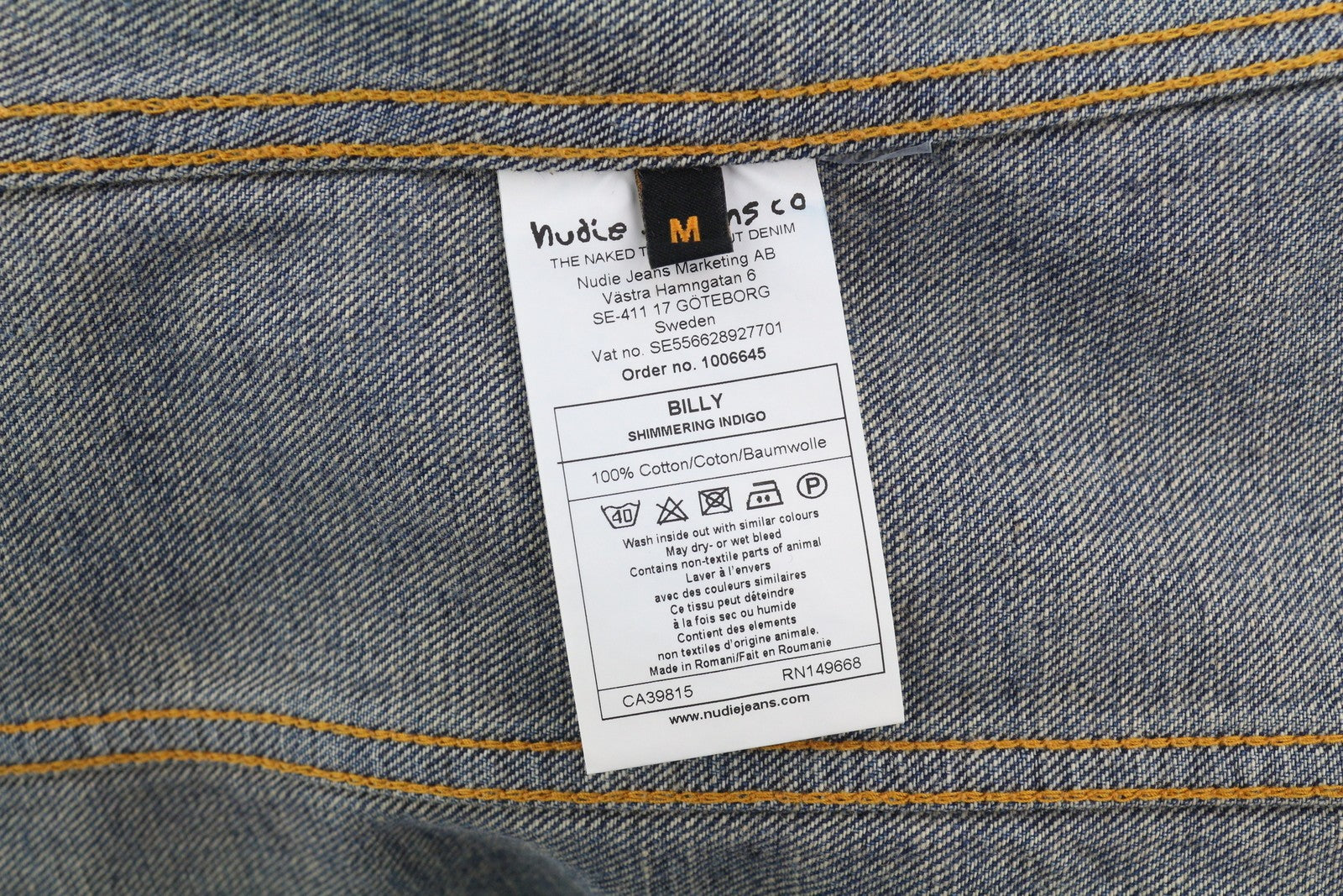 NUDIE JEANS Billy vyriška striukė M su blizgančiomis indigo sagomis ir plėšytomis akimis, mėlyna 