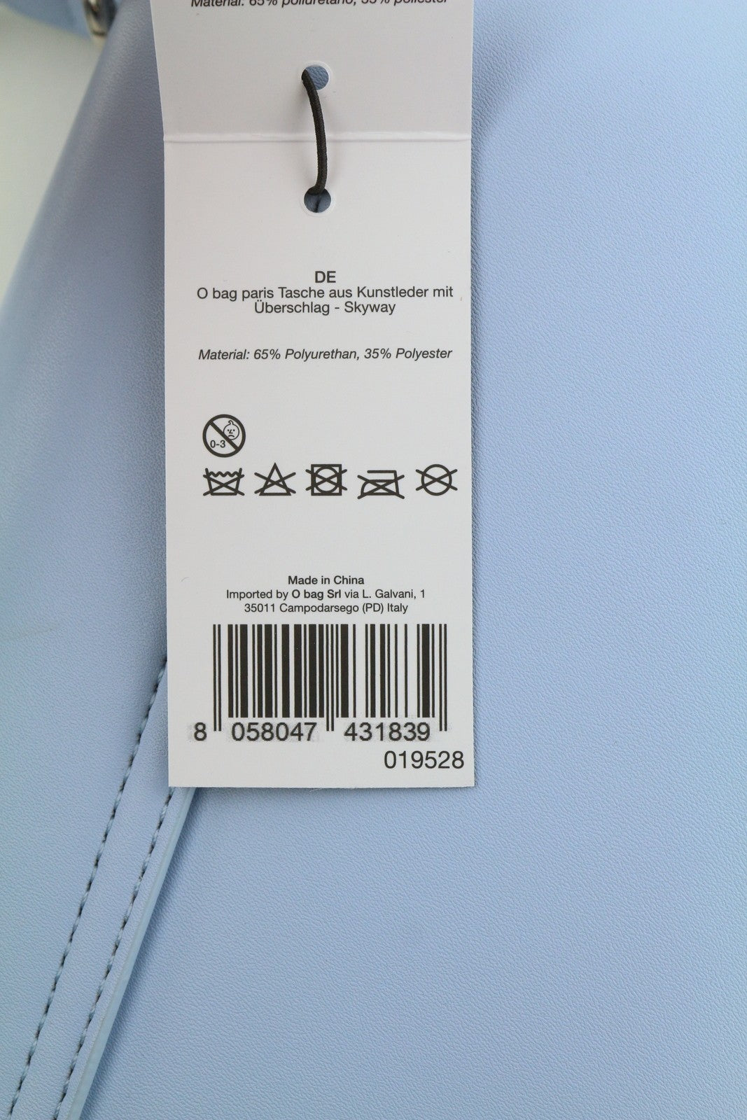 O BAG Con Pattina moteriškas krepšys OS šviesiai mėlynas su pamušalu, kvadratinis baguette per petį 