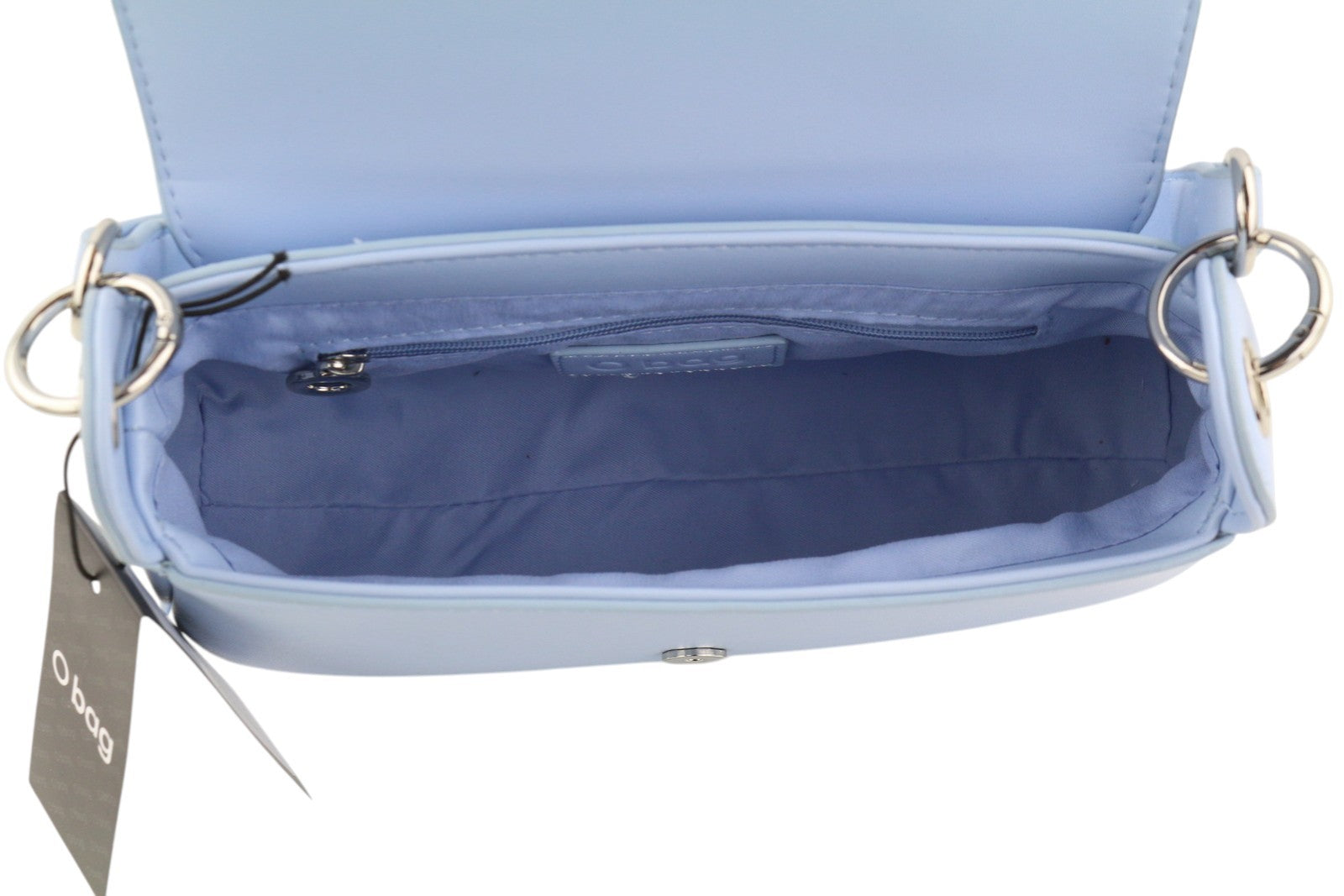 O BAG Con Pattina moteriškas krepšys OS šviesiai mėlynas su pamušalu, kvadratinis baguette per petį 