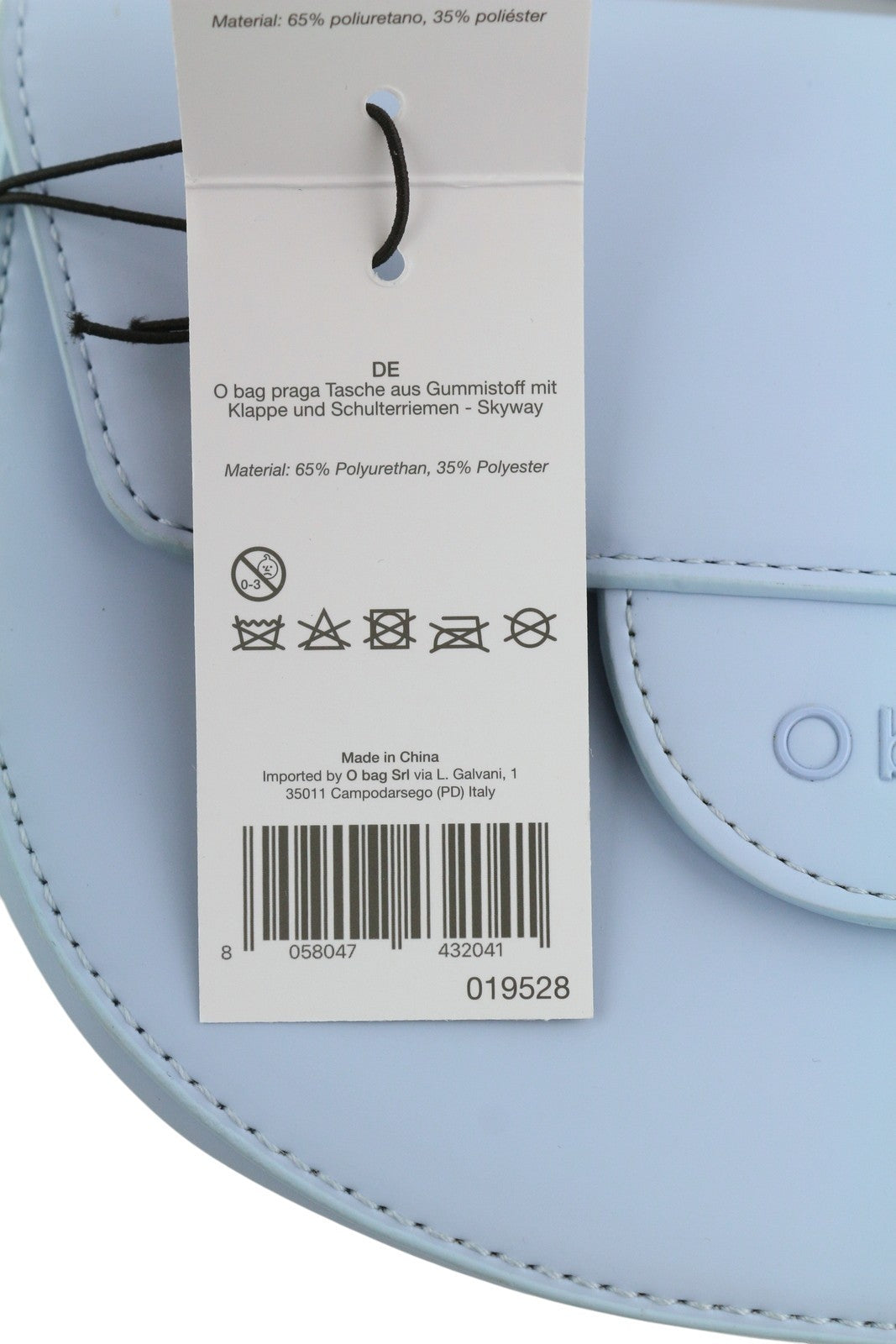 O BAG Praga moteriška rankinė OS šviesiai mėlyna su reguliuojamu dirželiu, pusmėnulio formos per petį su logotipu 