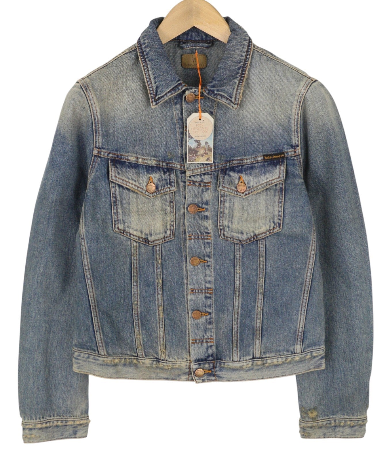 NUDIE JEANS Billy Men Jacket M Shimmering Indigo Button Ripped Distress Denim