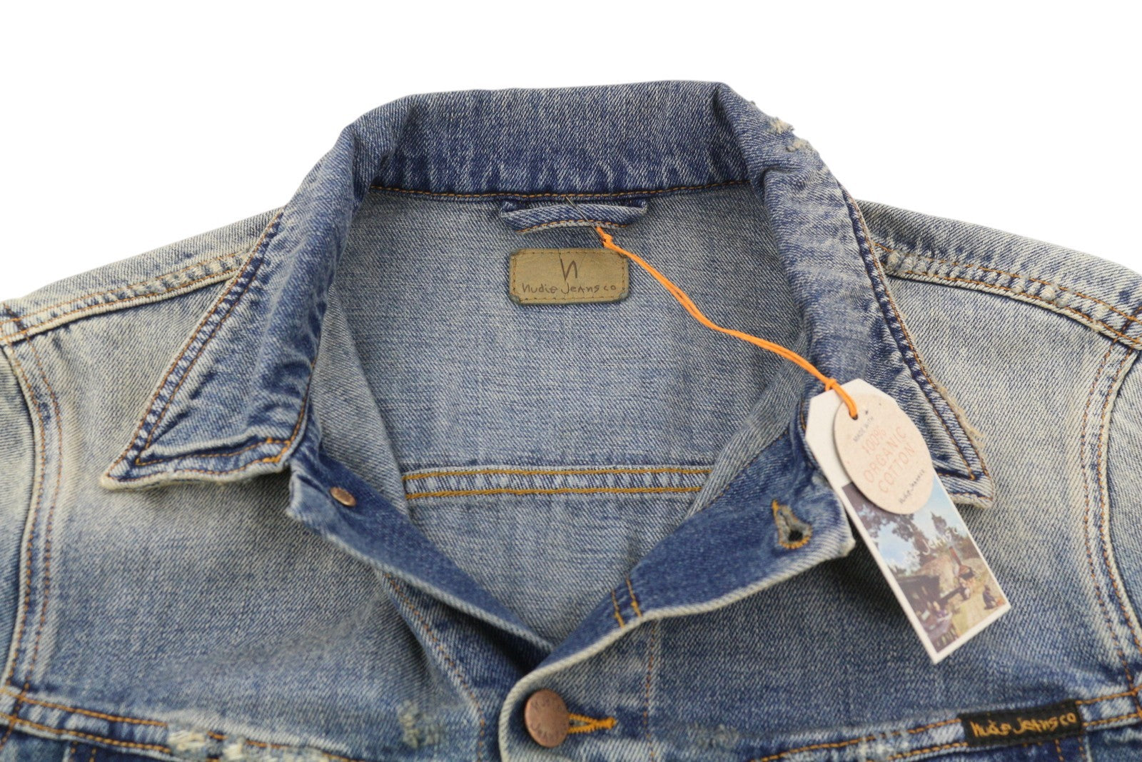 NUDIE JEANS Billy Men Jacket M Shimmering Indigo Button Ripped Distress Denim