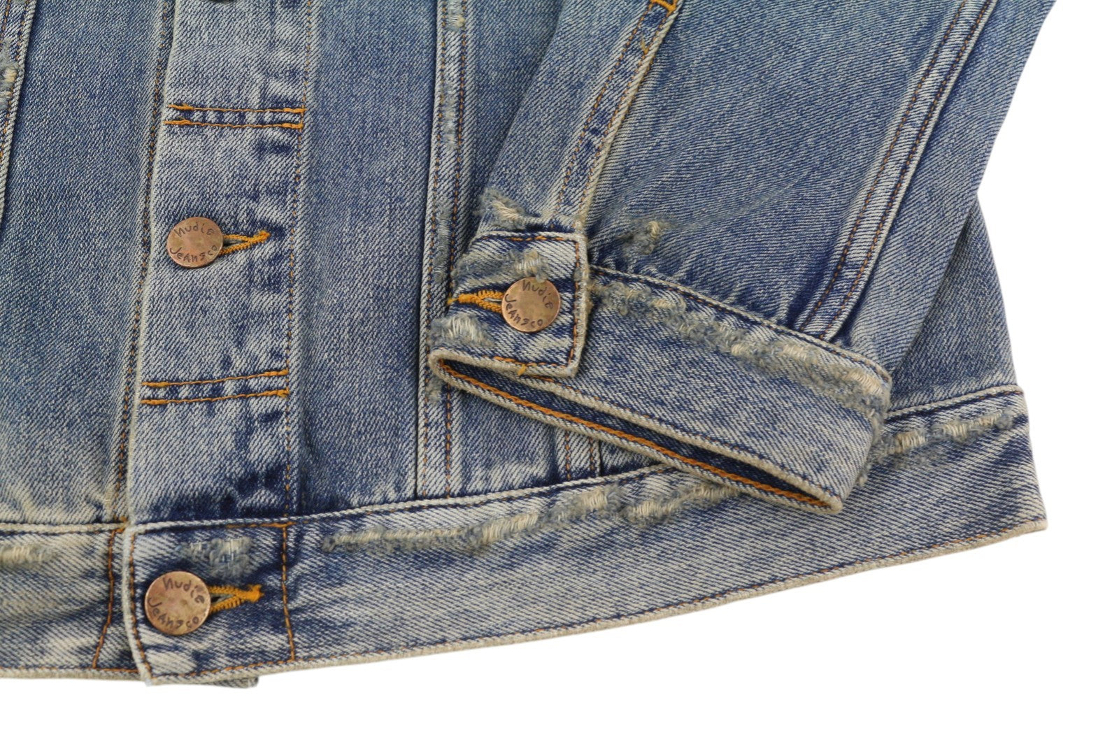 NUDIE JEANS Billy Men Jacket M Shimmering Indigo Button Ripped Distress Denim