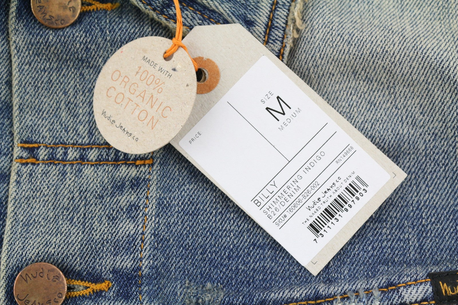 NUDIE JEANS Billy Men Jacket M Shimmering Indigo Button Ripped Distress Denim