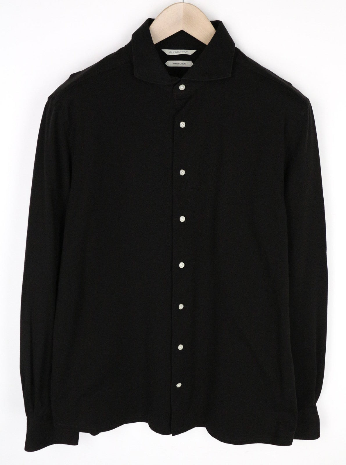 SUITSUPPLY vyriški marškinėliai 43/44/17/17.5 ypač ploni, juodos medvilnės marškinėliai su iškirpte 