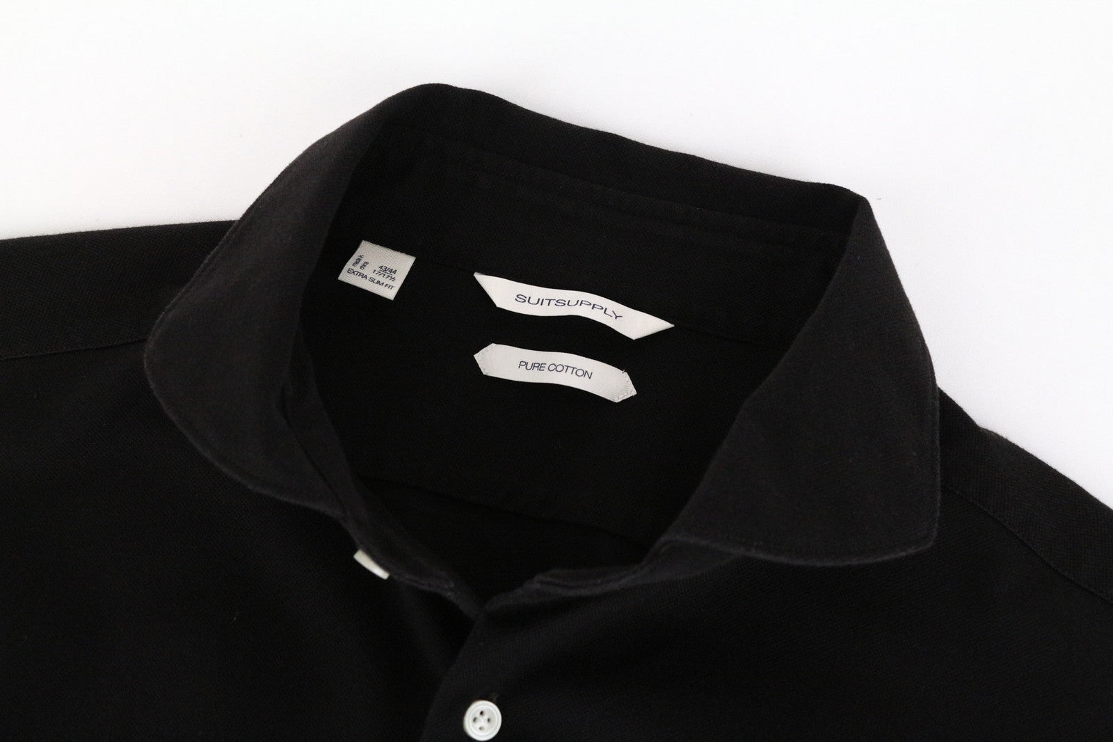 SUITSUPPLY vyriški marškinėliai 43/44/17/17.5 ypač ploni, juodos medvilnės marškinėliai su iškirpte 