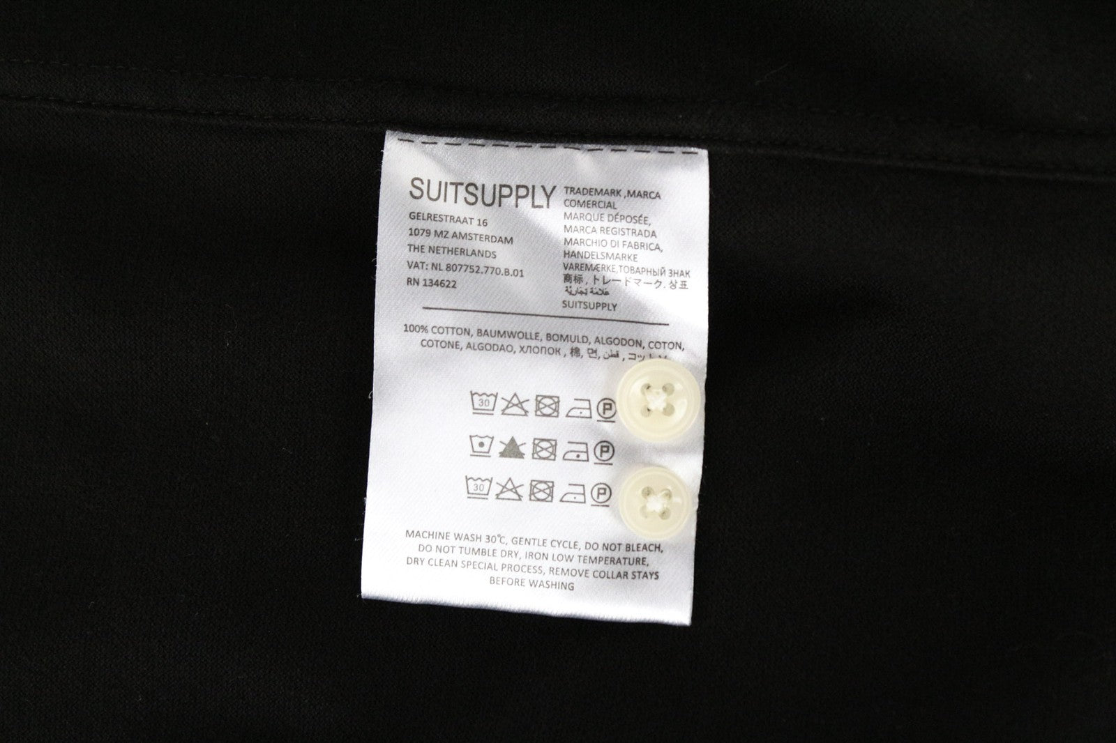 SUITSUPPLY vyriški marškinėliai 43/44/17/17.5 ypač ploni, juodos medvilnės marškinėliai su iškirpte 