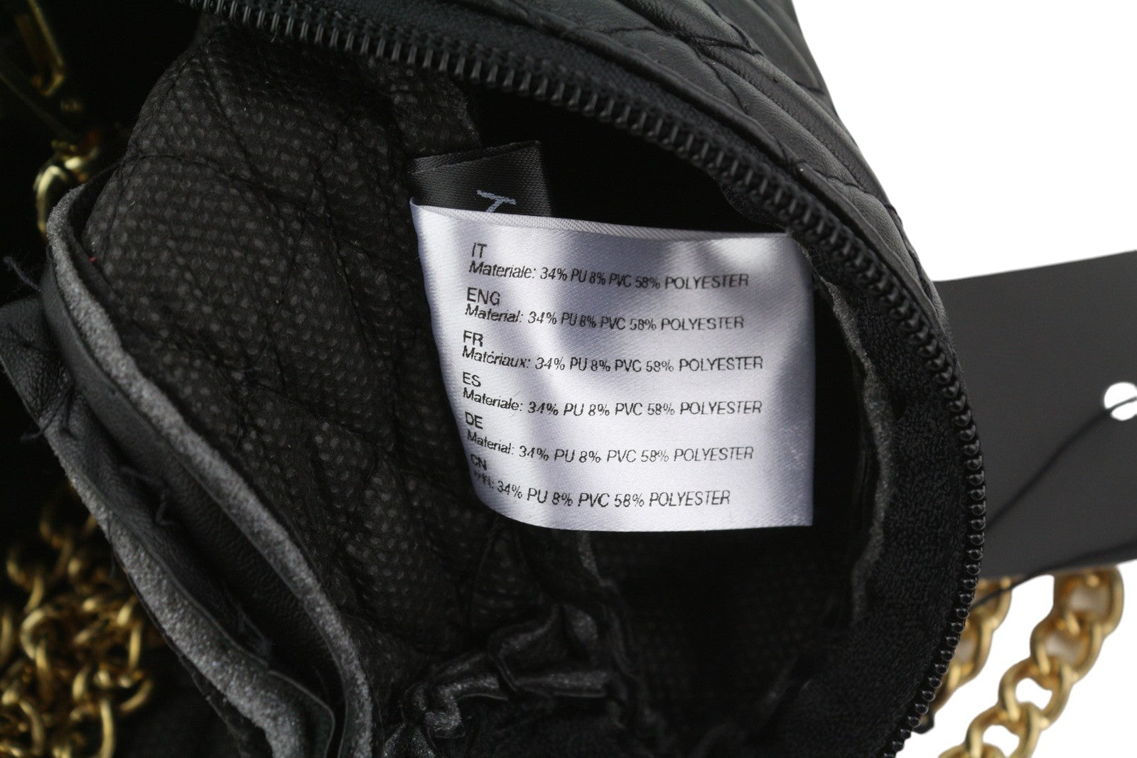 O BAG moteriškas krepšys su papildoma kišene OS juodai dengta dygsniuota aukso spalvos grandinėle per petį 