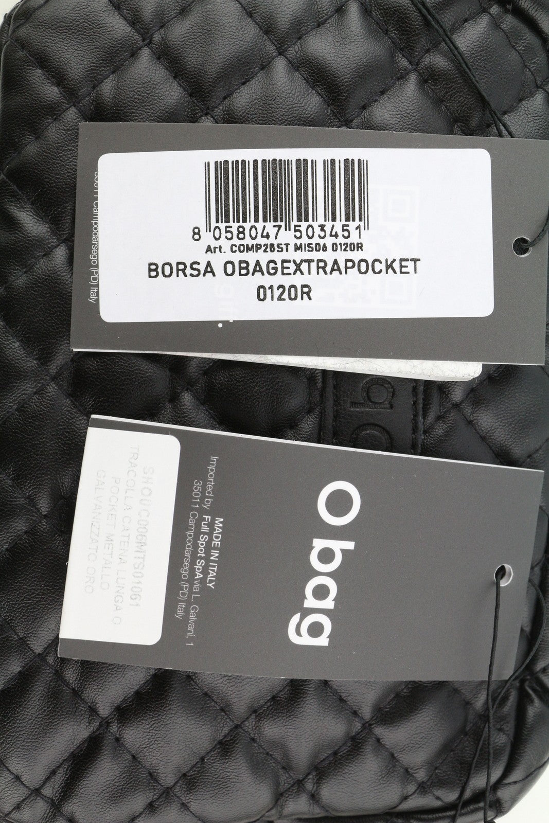 O BAG moteriškas krepšys su papildoma kišene OS juodai dengta dygsniuota aukso spalvos grandinėle per petį 