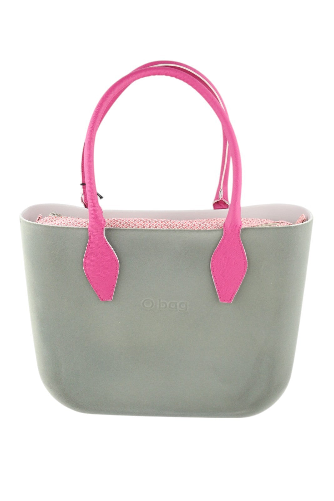 O BAG moteriškas krepšys OS pilkas minkštas vidinis krepšys su užtrauktuku, dvigubomis rankenomis, kvadratiniu logotipu, laisvalaikio stiliaus. 