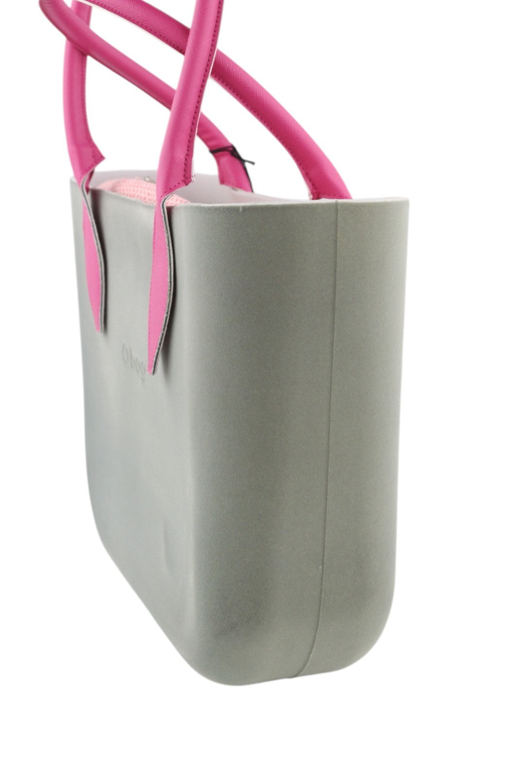 O BAG moteriškas krepšys OS pilkas minkštas vidinis krepšys su užtrauktuku, dvigubomis rankenomis, kvadratiniu logotipu, laisvalaikio stiliaus. 