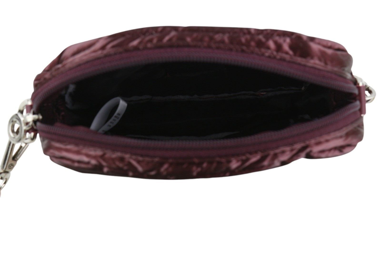 O BAG moteriškas krepšys su papildomomis kišenėmis, bordo spalvos, užsegamas užtrauktuku, reguliuojamo dirželio, nešiojamas per petį. 