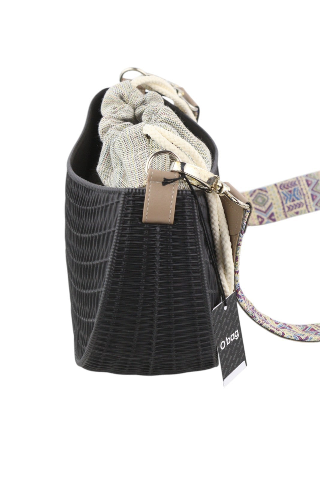 O BAG Swing moteriškas krepšys OS juodas tekstūruotas silikoninis vidinis krepšys per petį 