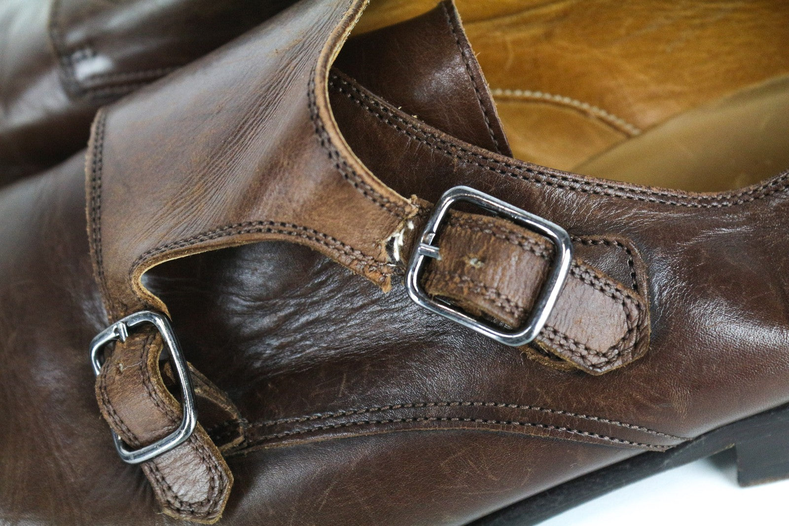 SUITSUPPLY Men's Shoes EU42 Brown Leather Classic Double Buckle Formal