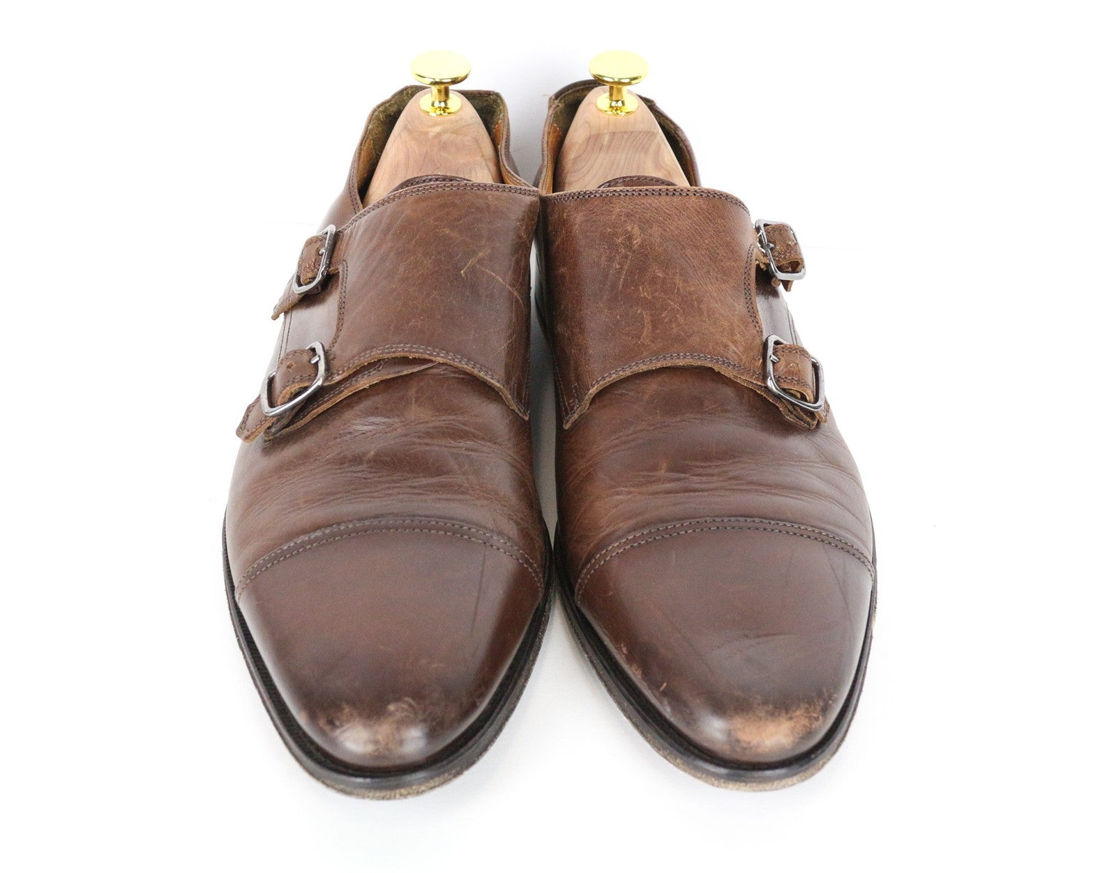 SUITSUPPLY Men's Shoes EU42 Brown Leather Classic Double Buckle Formal