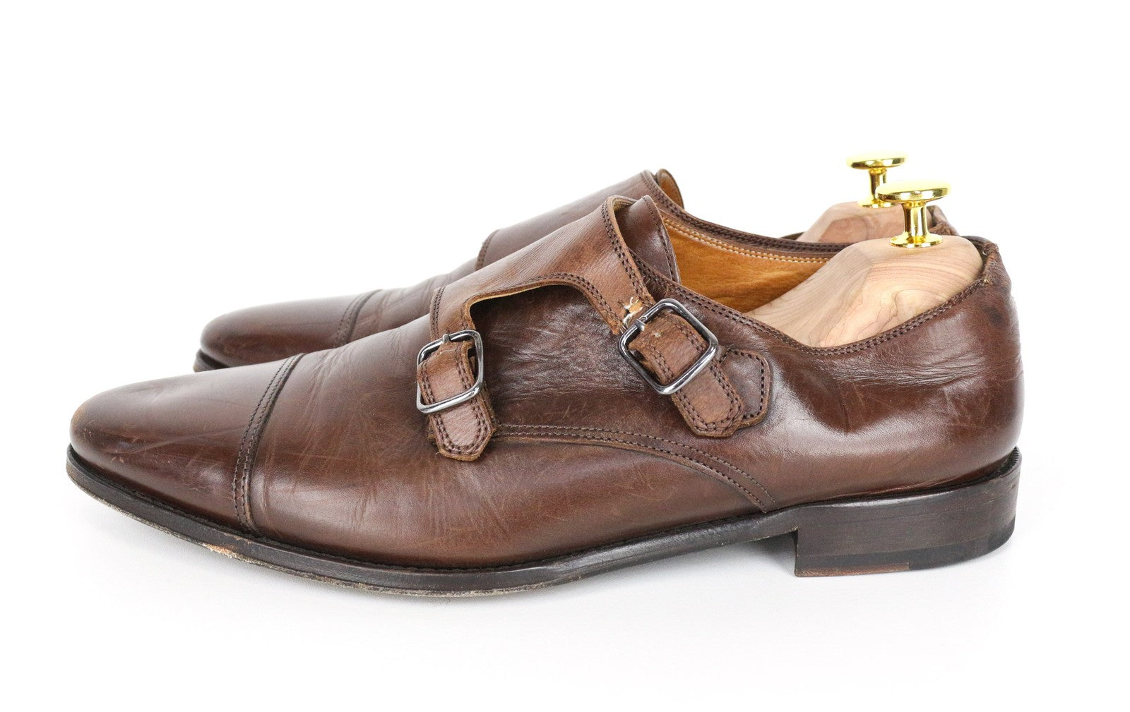 SUITSUPPLY Men's Shoes EU42 Brown Leather Classic Double Buckle Formal