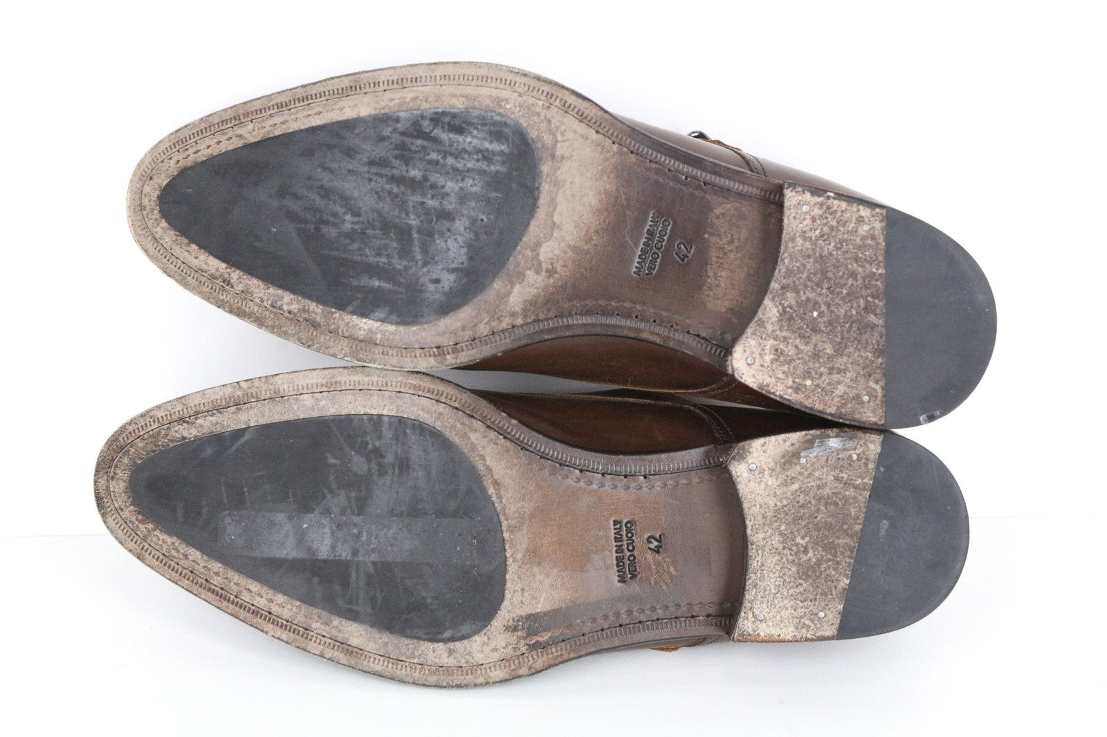 SUITSUPPLY Men's Shoes EU42 Brown Leather Classic Double Buckle Formal