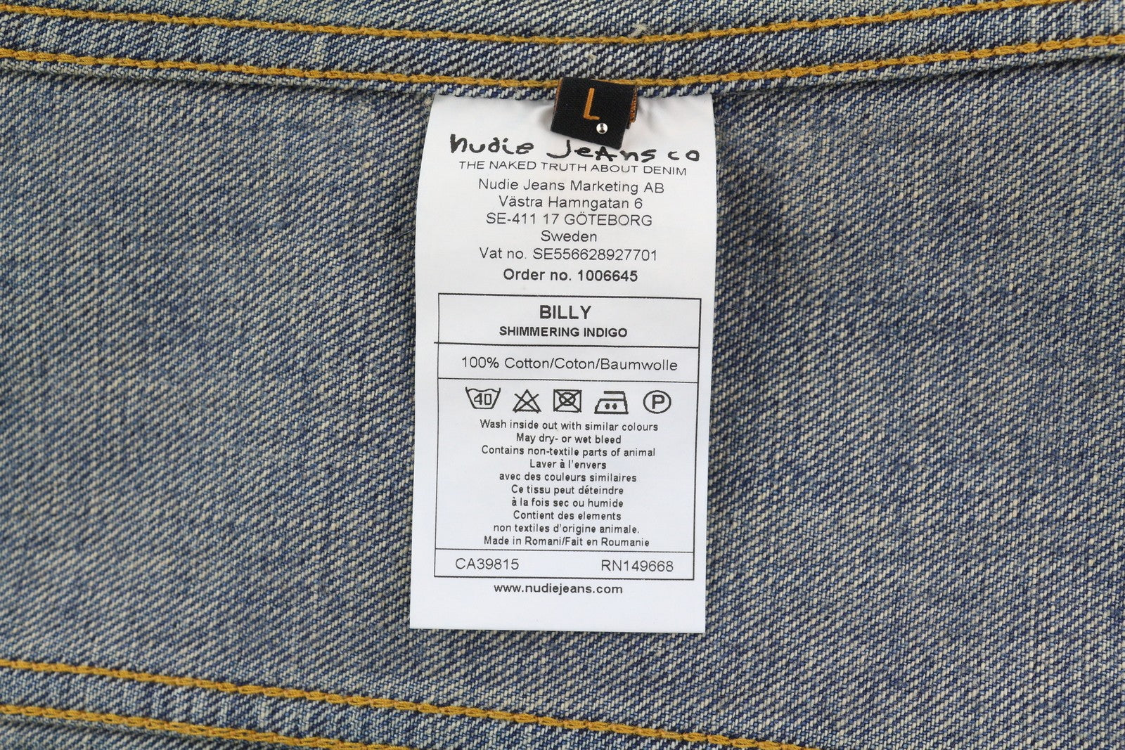 NUDIE JEANS Billy Men Jacket L Shimmering Indigo Buttoned Distress Faded Denim