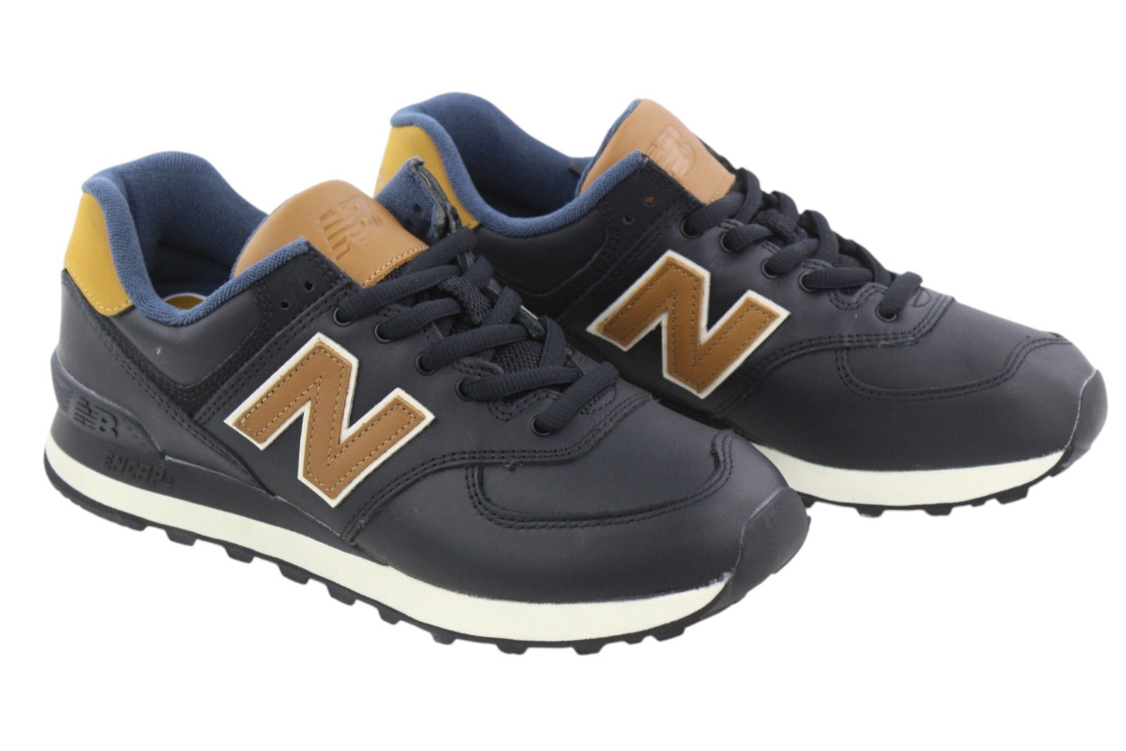 NEW BALANCE 574 vyriški sportbačiai, juodi, odiniai, žemapadžiai, nėriniuoti, patogūs, EU40.5. 
