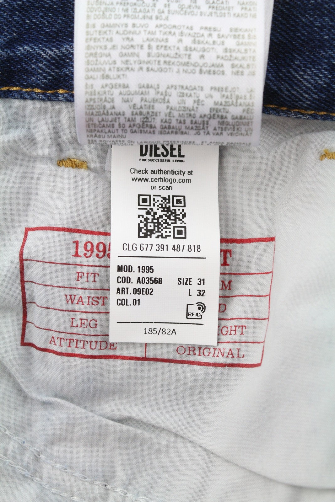 DIESEL 1995 09E02 Men Jeans W31/L32 Blue Distress Ripped Slim Straight RRP$375