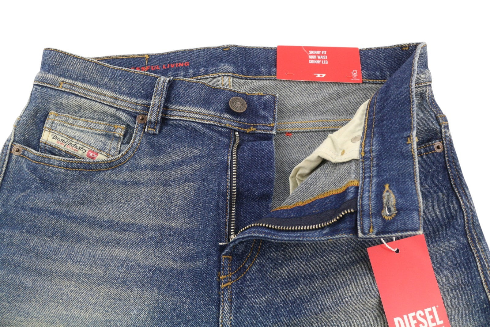 DIESEL 1983 09D82 vyriški džinsai W29/L30 mėlyni, išblukinti, aptempti, aukštu juosmeniu, užtrauktuku. 