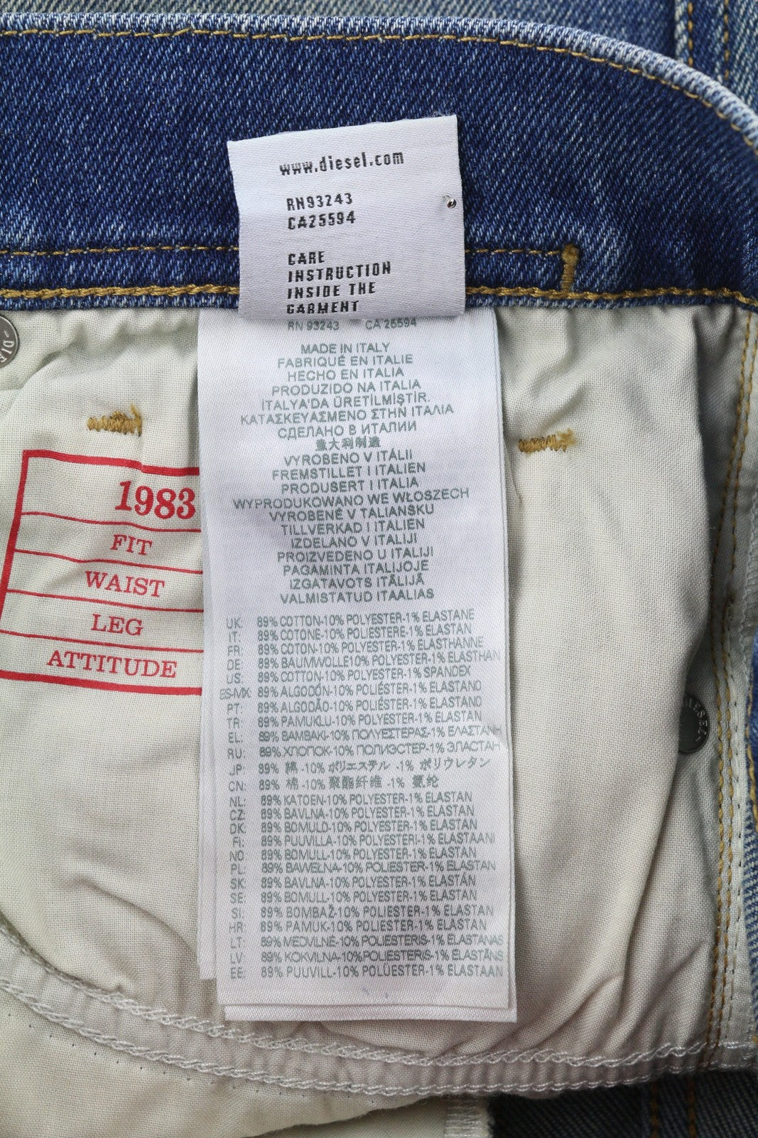 DIESEL 1983 09D82 vyriški džinsai W29/L30 mėlyni, išblukinti, aptempti, aukštu juosmeniu, užtrauktuku. 