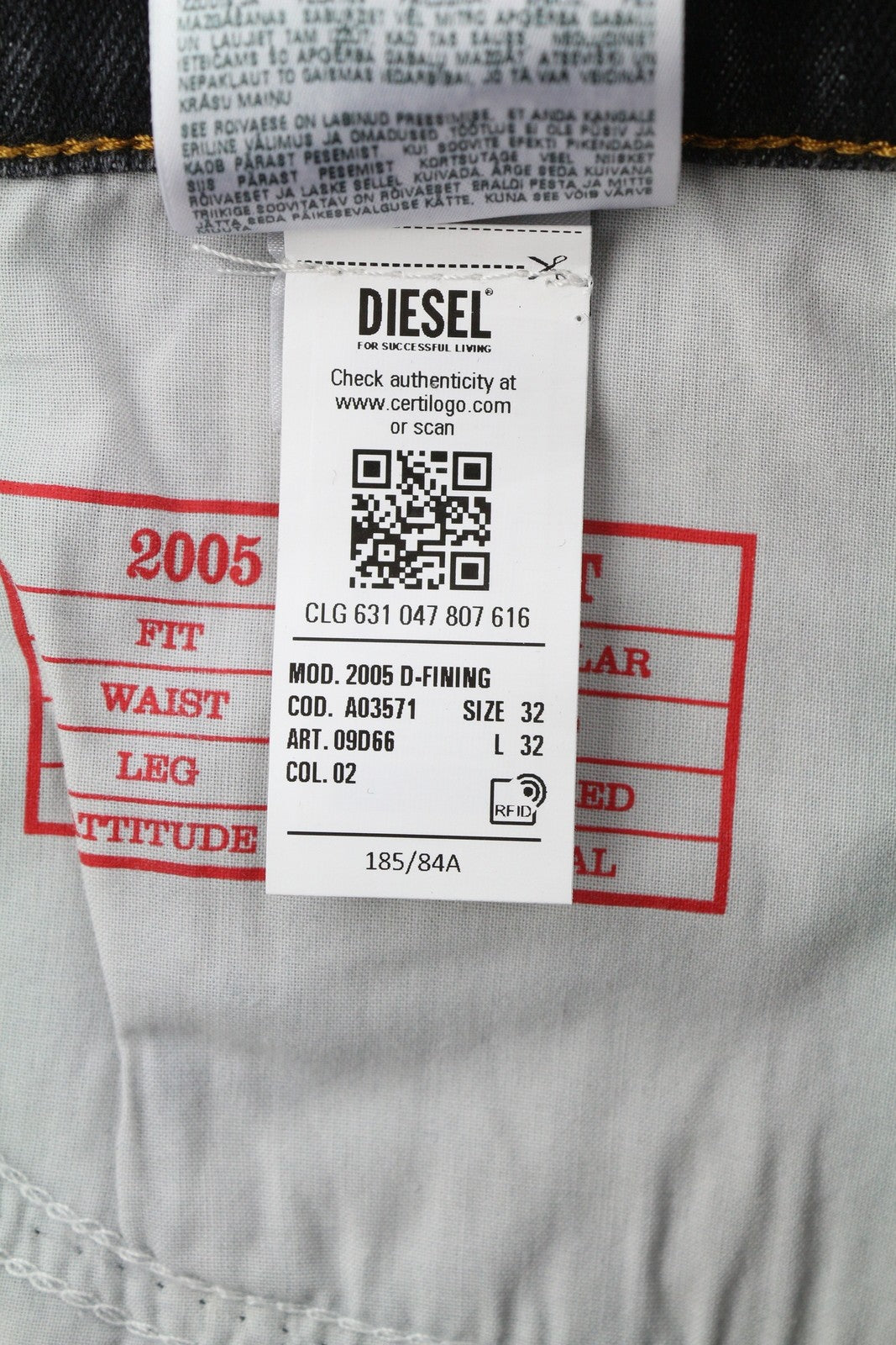 DIESEL 2005 D-Fining 09D66 Men Jeans W32/L32 Black Faded Regular Fit Tapered Leg