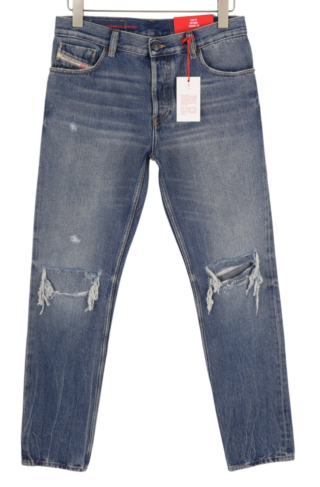 DIESEL 1995 09E02 Men Jeans W30/L32 Blue Distress Ripped Slim Straight RRP$375