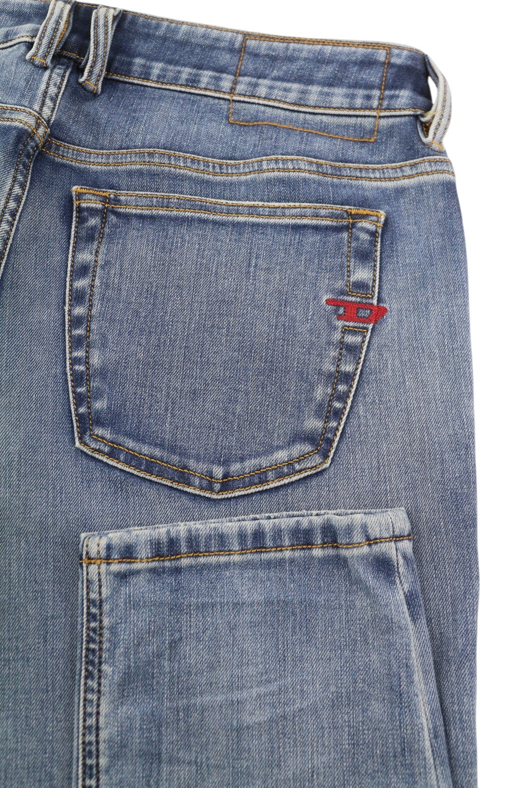 DIESEL 1979 Sleenker 09B66 vyriški džinsai W31/L34 mėlyni, išblukę, aptempti, pėdomis su užtrauktuku, džinsinis audinys 