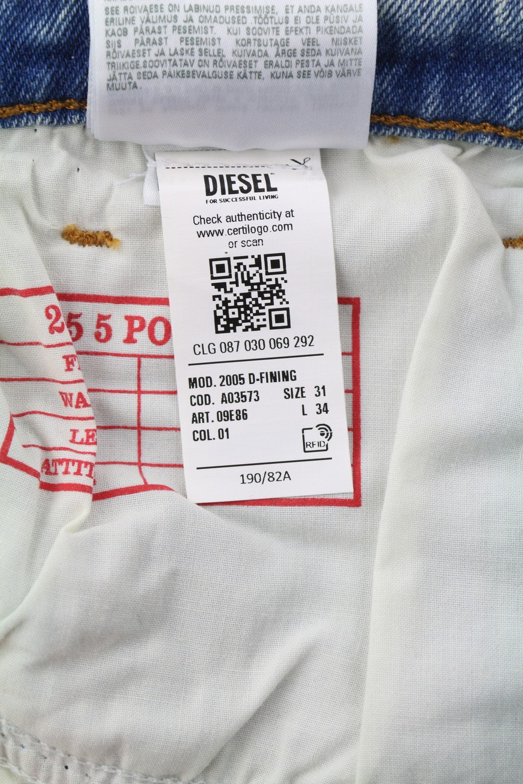 DIESEL 2005 D-Fining 09E86 vyriški džinsai W31/L34 mėlyni, įprasti, RMK 220 £ 