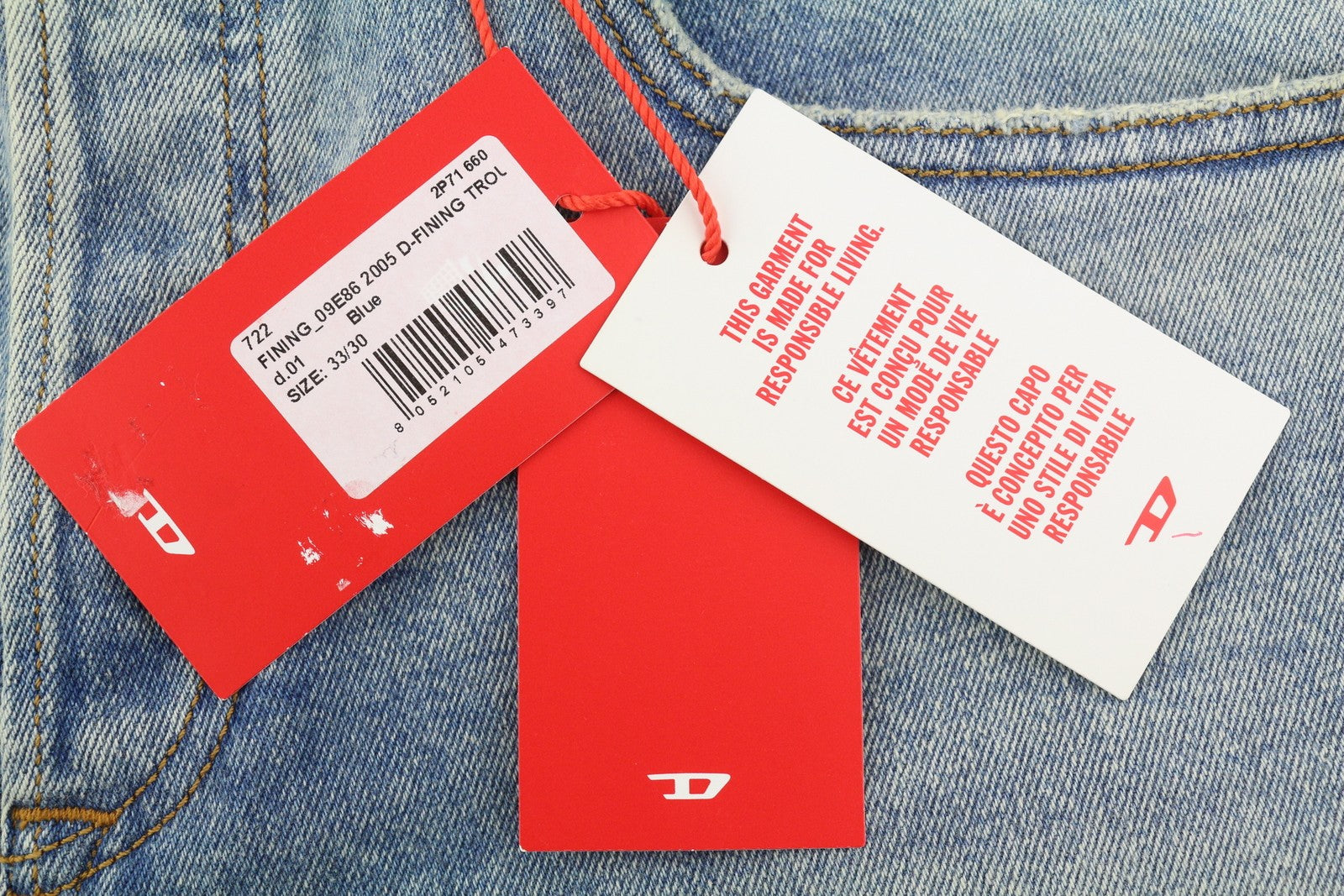 DIESEL 2005 D-Fining 09E86 vyriški džinsai W33/L30 mėlyni, įprasti, RMK 220 £ 